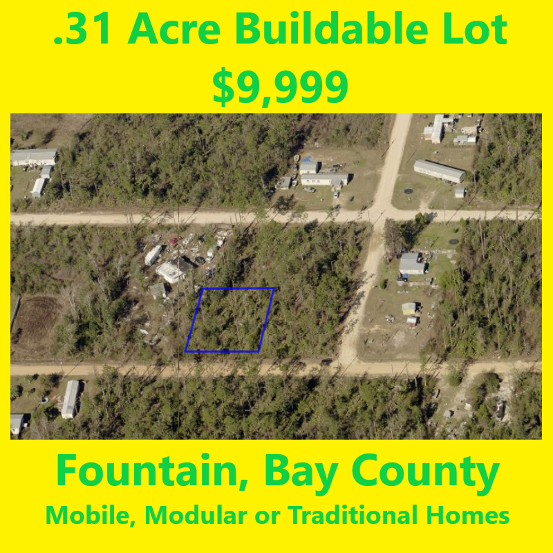 LowCost Mobile or Modular Home Lot in Bay County, FL Florida Land Now